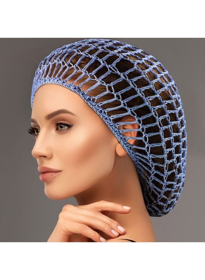 Waydress 2 Pieces Mesh Hair Net Rayon Knit Snood Women Crocheted Sleep Cap (Blue, Pink)  - Image 5