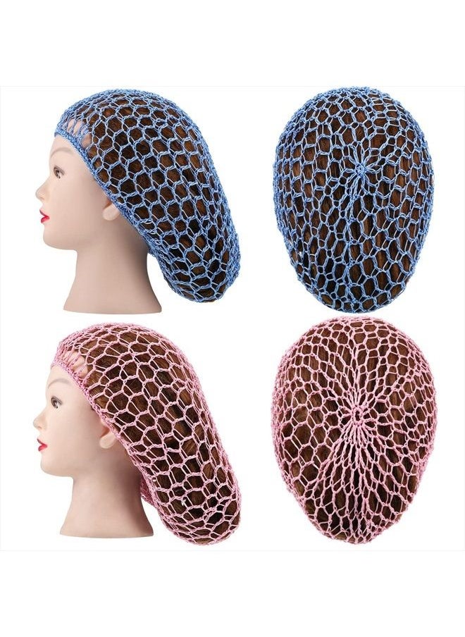 Waydress 2 Pieces Mesh Hair Net Rayon Knit Snood Women Crocheted Sleep Cap (Blue, Pink)  - Image 4
