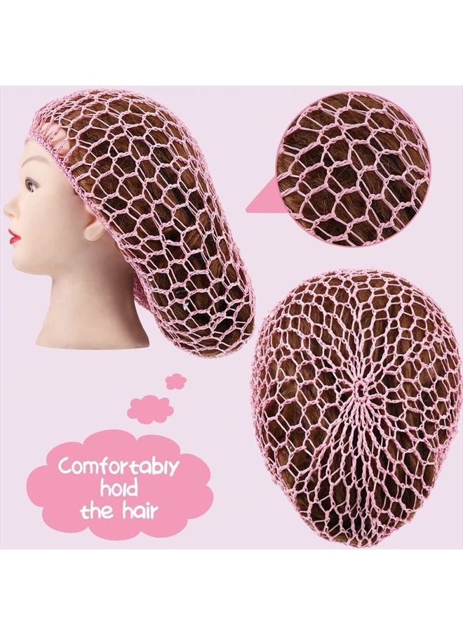 Waydress 2 Pieces Mesh Hair Net Rayon Knit Snood Women Crocheted Sleep Cap (Blue, Pink)  - Image 3