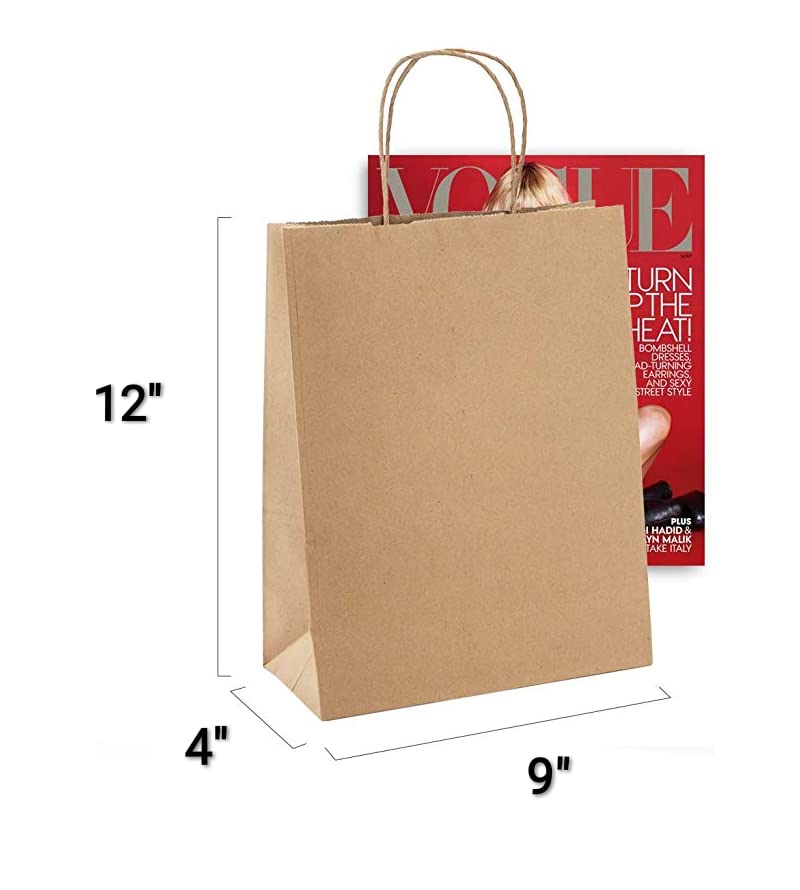 RanGit Bhumi ® Kraft Paper Bags with H⩽ - 9"x12"x4" 50pcs Medium Brown Paper Carry Bags for Shopping Retail,Merch&ise,Party Favor Return Gift Bags,Disposable Paper Covers (9x4x12 in Brown,50 pack) - Image 2