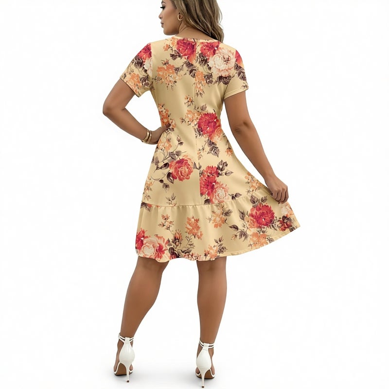 Floral Print Ruffle Sleeve Elegant Dress - Image 4