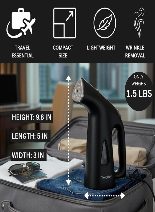 True & Tidy مكواة بخارية يدوية صغيرة الحجم من ترو آند تايدي، مثالية للسفر، مزودة بفوهة من الفولاذ المقاوم للصدأ، بقوة 800 واط، لون أسود. - Image 2