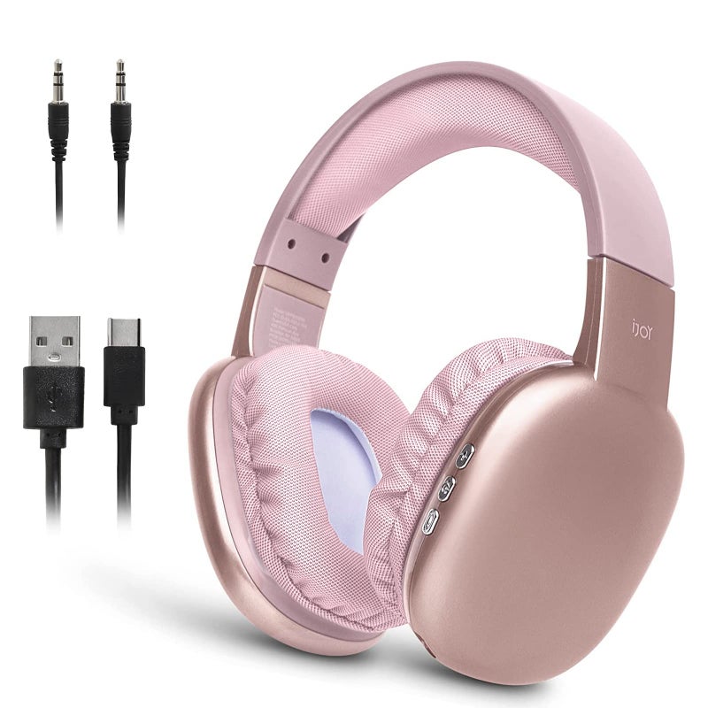 iJoy Ultra Wireless Over-Ear Bluetooth Headphones with Mic, Backup Wire, SD Slot - Headset for Gaming, Work, School, & Gym (Pink) - Image 1
