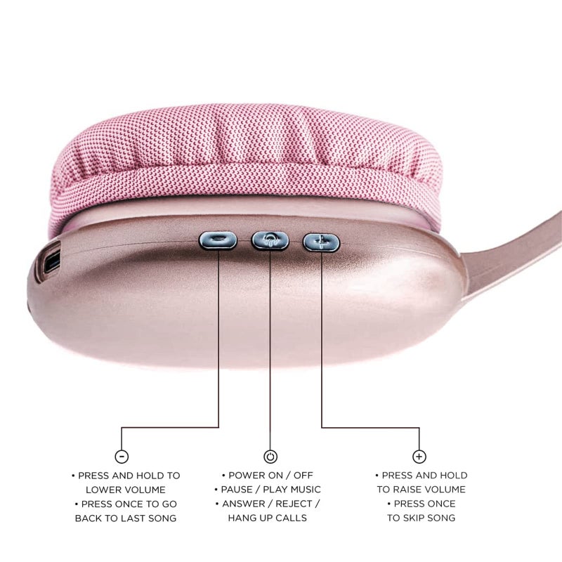 iJoy Ultra Wireless Over-Ear Bluetooth Headphones with Mic, Backup Wire, SD Slot - Headset for Gaming, Work, School, & Gym (Pink) - Image 4