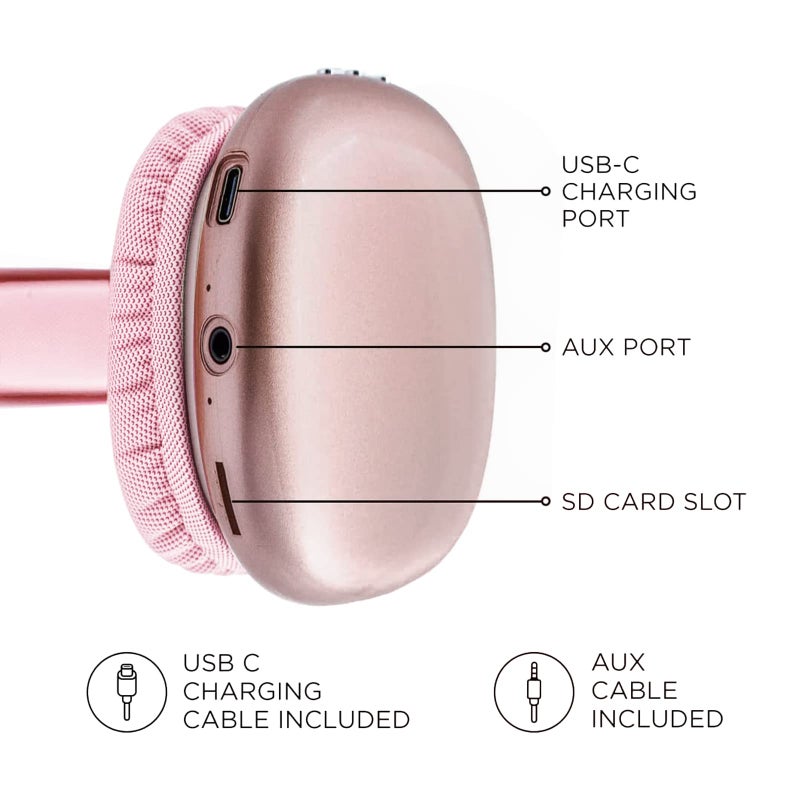 iJoy Ultra Wireless Over-Ear Bluetooth Headphones with Mic, Backup Wire, SD Slot - Headset for Gaming, Work, School, & Gym (Pink) - Image 3