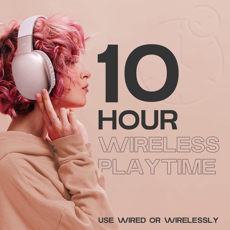 iJoy Ultra Wireless Over-Ear Bluetooth Headphones with Mic, Backup Wire, SD Slot - Headset for Gaming, Work, School, & Gym (Pink) - Image 5