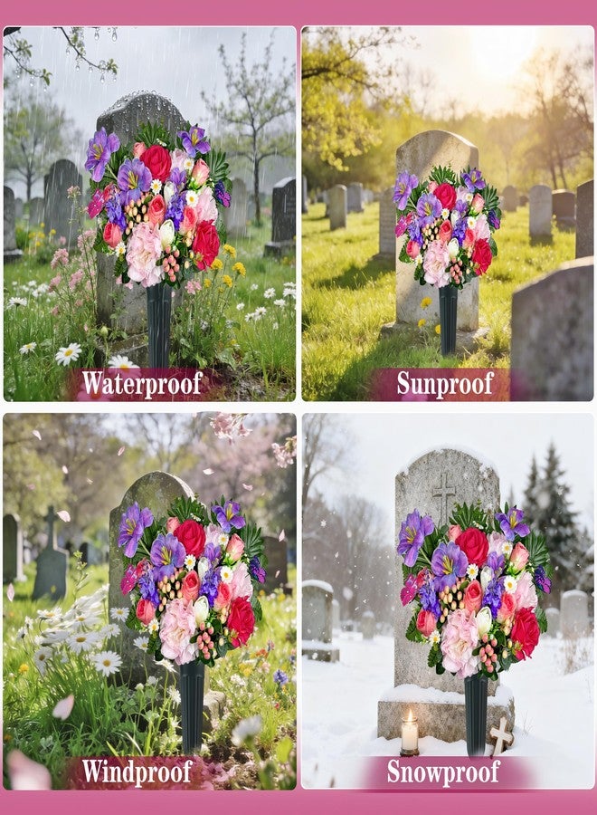 HENOMO Artificial Cemetery Flower for Grave, Silk Grave Flower for Headstone Tombstone Decoration - Rose Hibiscus Tulip,Easy Fit and Colorfast - Image 5