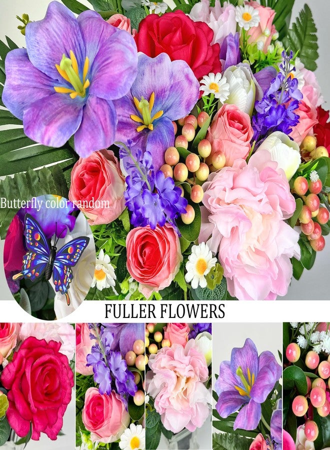 HENOMO Artificial Cemetery Flower for Grave, Silk Grave Flower for Headstone Tombstone Decoration - Rose Hibiscus Tulip,Easy Fit and Colorfast - Image 4