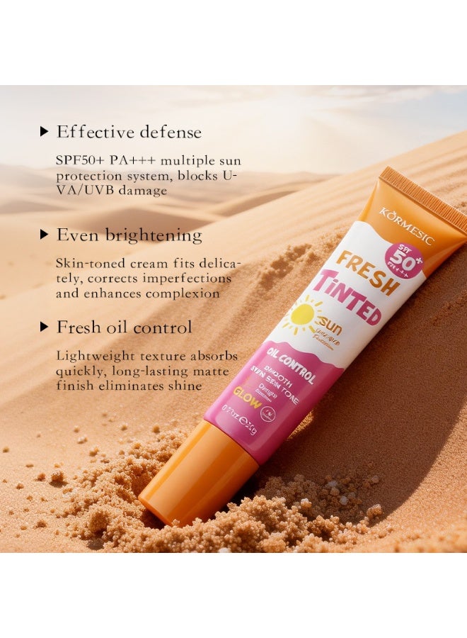 Kormesic واقي شمس ملون من كورميسيك بمعامل SPF 50+، للتحكم في الزيوت وتوحيد لون البشرة، حماية واسعة الطيف UVA/UVB PA++++، كريم شمس يومي منعش غير دهني، بدون طبقة بيضاء، 20 غرام - Image 3