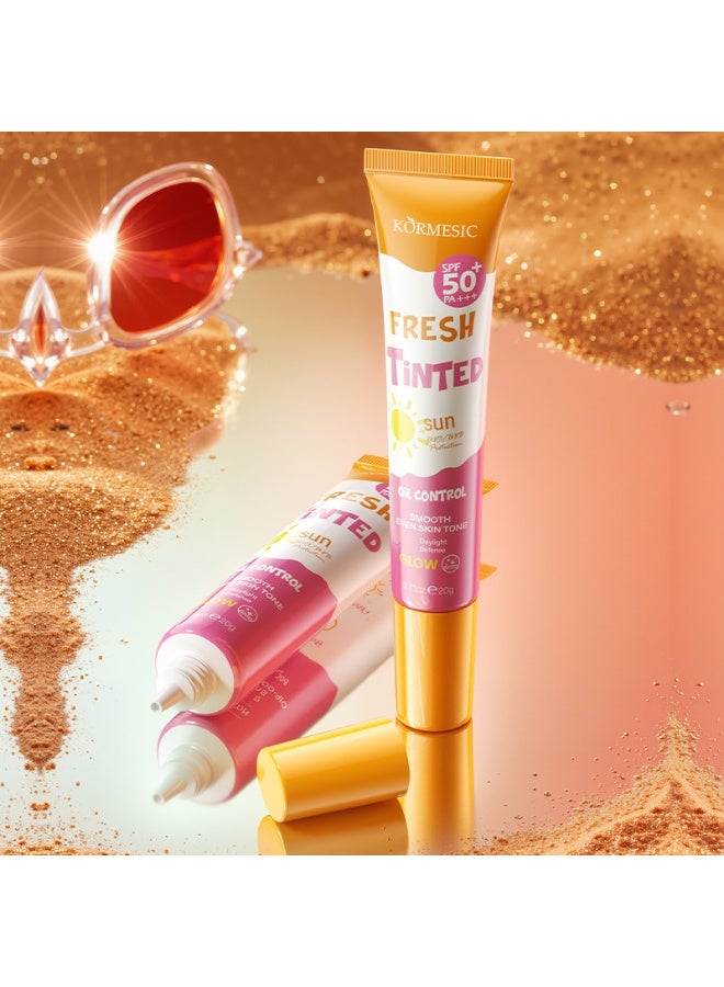 Kormesic واقي شمس ملون من كورميسيك بمعامل SPF 50+، للتحكم في الزيوت وتوحيد لون البشرة، حماية واسعة الطيف UVA/UVB PA++++، كريم شمس يومي منعش غير دهني، بدون طبقة بيضاء، 20 غرام - Image 2