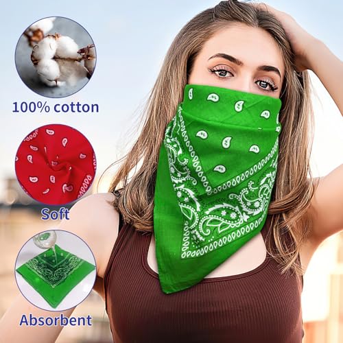 MOWPOG 6 عبوات من الباندانا القطنية النقية، منديل مربع متعدد الاستخدامات، قناع وجه وشريط رأس للرجال والنساء (ألوان متعددة) - Image 3