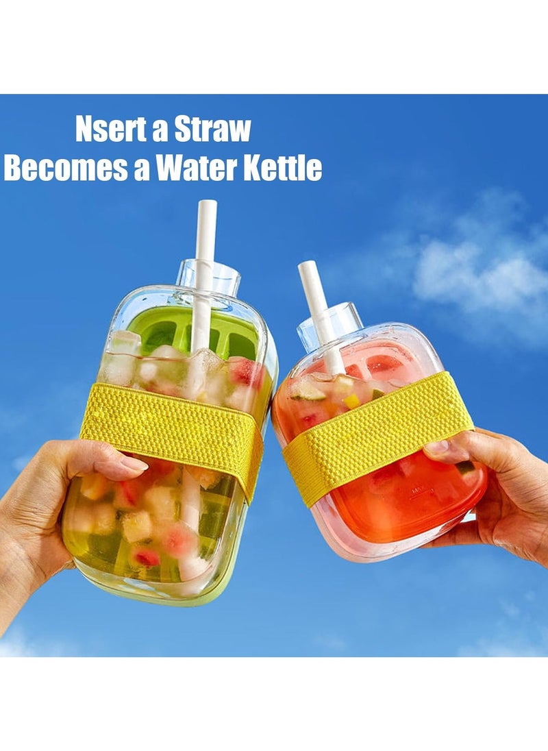 2 in 1 Creative Water Bottle Ice Cube Cube Tray - Make ice and store water in one, unlock a new experience of cold drinks!  Suitable for home refrigerator, car refrigeration, fitness hydration, etc.(500ML)