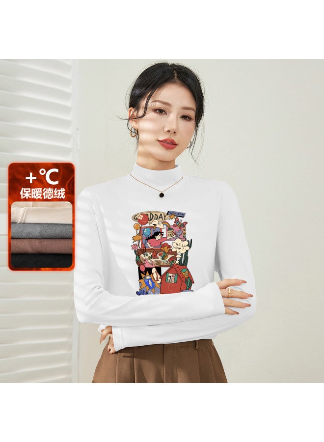 Jeanswest German Fleece Women'S Base Layer Shirt Semi-Turtle Neck Comfortable Casual Top Slim-Fit Versatile Long Sleeve T-Shirt Warm Autumn Underwear - Image 2