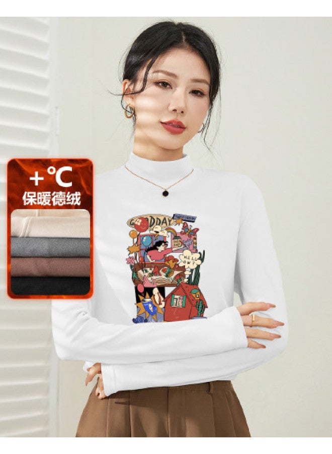 Jeanswest German Fleece Women'S Base Layer Shirt Semi-Turtle Neck Comfortable Casual Top Slim-Fit Versatile Long Sleeve T-Shirt Warm Autumn Underwear - Image 1