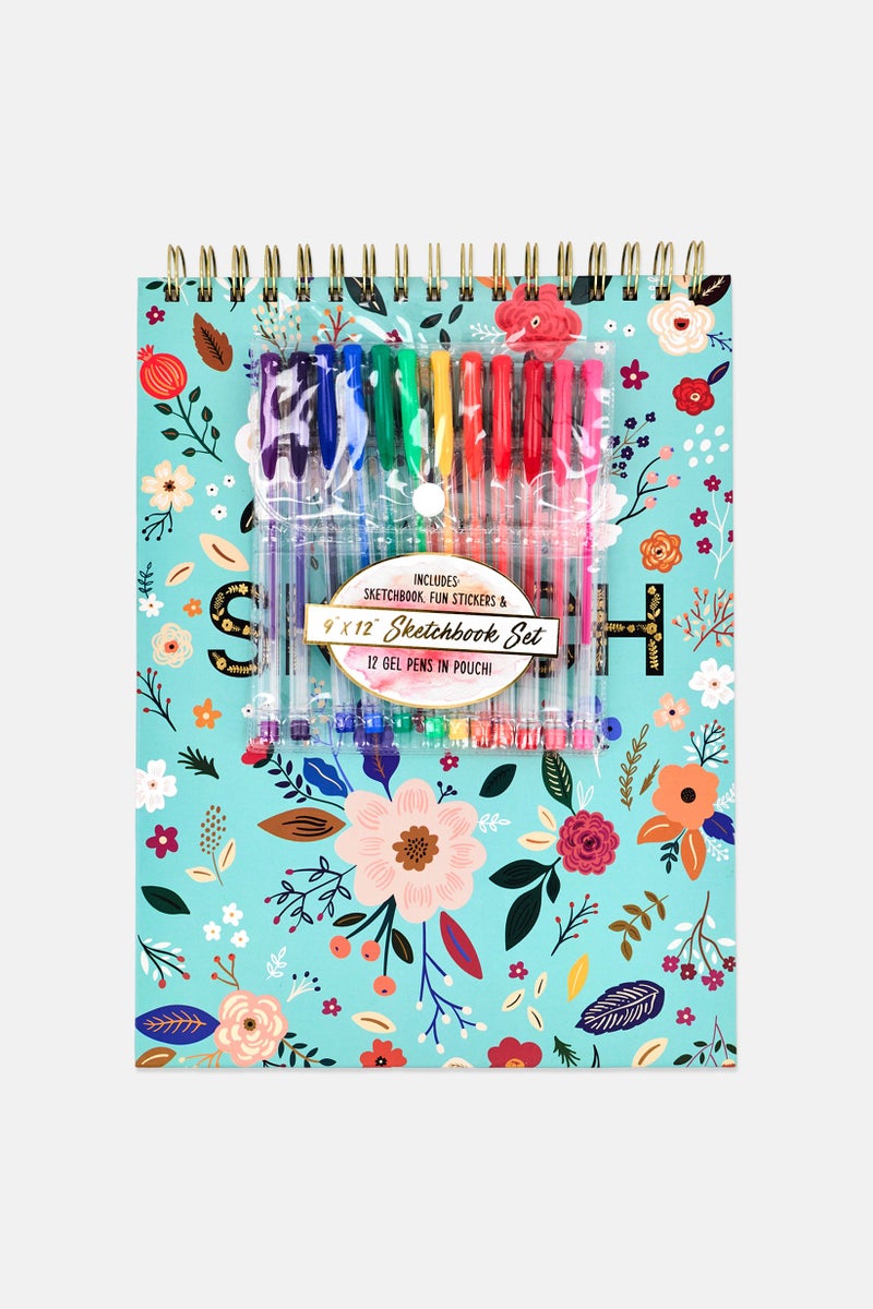VOTUM Sketchbook And Fun Stickers With 12 Gel Pens Set, Multicolor - Image 1