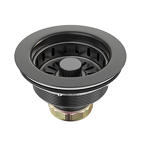 BOTEMY 3-1/2 inch Pop Up Kitchen Sink Drain Strainer Assembly 304 Stainless Steel with Removable Strainer Basket Stopper, Matte Black - Image 1