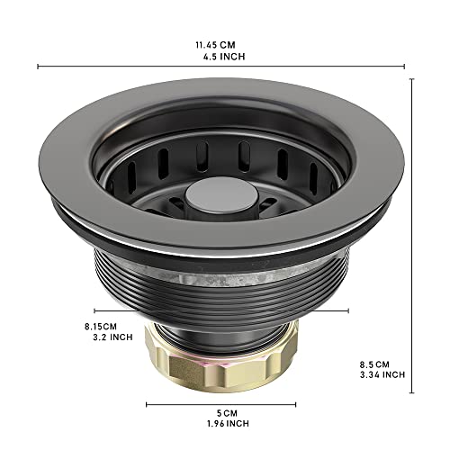BOTEMY 3-1/2 inch Pop Up Kitchen Sink Drain Strainer Assembly 304 Stainless Steel with Removable Strainer Basket Stopper, Matte Black - Image 2