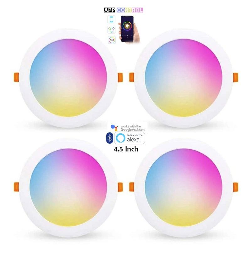 TUYA 4 Pcs RGB+CCT Downlight 4.5 Inch 10W Ceiling Light Bluetooth Control Works With Alexa And Google Assistant Led Light With App Control 16 Million Color Range 50000 Hour Lifespan 2700K-6500K Color Range - Image 1