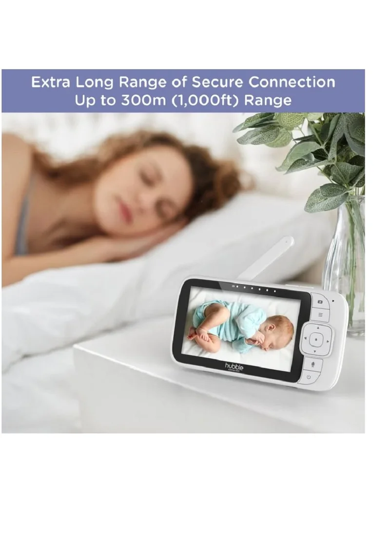 hubble connected Hubble Connected Nursery View Premium - Baby Monitor For Infants / Babies - 5 Inch Diagonal Colour Screen, 2 - Way Talk, Infrared Night Vision, Secure And Private Connection, Up To 300M Range - White
