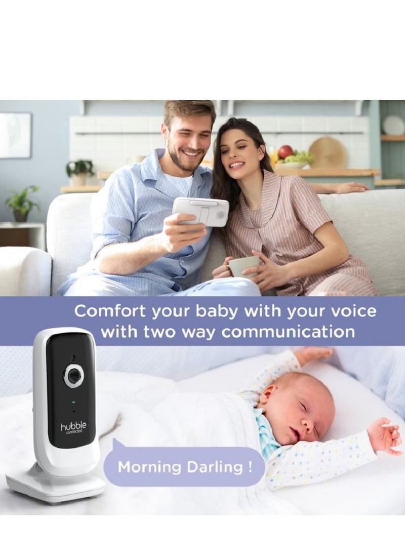 hubble connected - Hubble Connected Nursery View Premium - جهاز مراقبة الطفل للرضع / الأطفال - شاشة ملونة قطرية 5 بوصات، تحدث في اتجاهين، رؤية ليلية بالأشعة تحت الحمراء، اتصال آمن وخاص، نطاق يصل إلى 300 متر - أبيض - Image 1