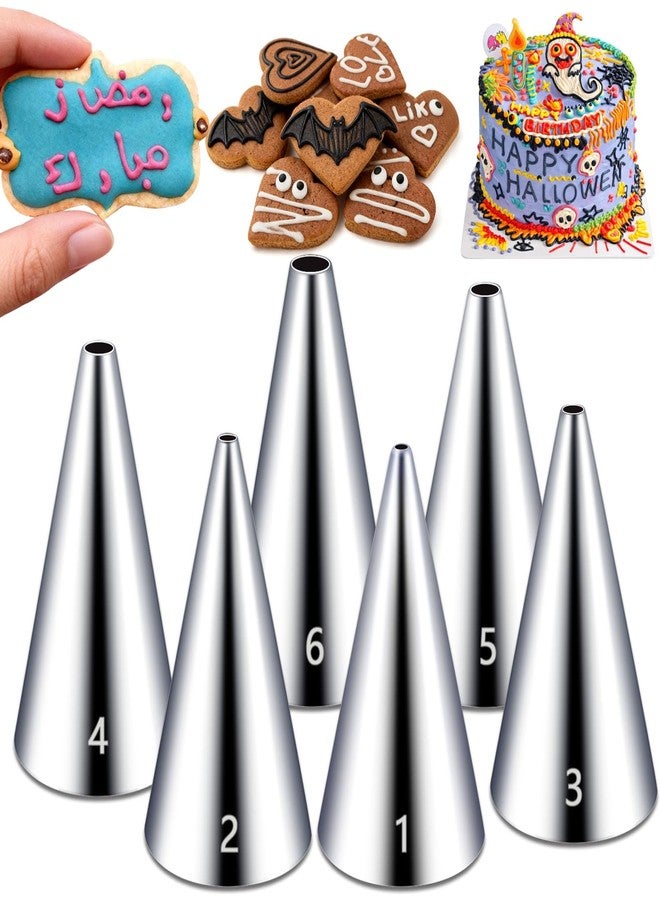 Hendiy 6 Pieces Round Stainless Steel Piping Tips Set, Icing Tips Cupcake Frosting Nozzles Small Decorating Piping Tip, Cake Writing Icing Decorating Tool for Cookies Cupcake - Image 1