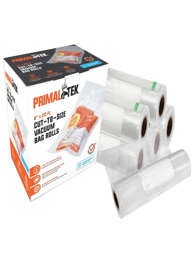 PrimalTek 8” x 20’ Cut-to-Size Vacuum Bag Rolls - 6 Rolls Included, User Friendly for Food Preservation - Microwave, Freezer and Boil Safe, BPA-Free, Compatible with Most Vacuum Sealer Machines - Image 1