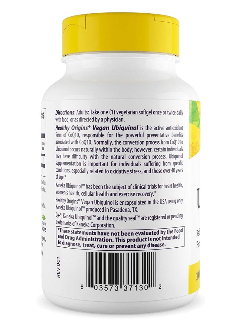 Healthy Origins - Ubiquinol Vegan Reduced, Active Antioxidant Form of CoQ10* 100mg 60 Veggie Gels Dietary Supplements - Image 1