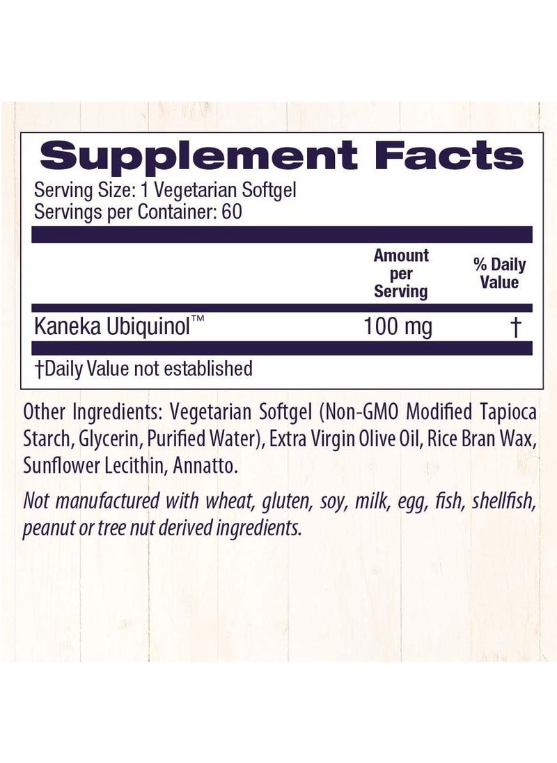Healthy Origins - Ubiquinol Vegan Reduced, Active Antioxidant Form of CoQ10* 100mg 60 Veggie Gels Dietary Supplements - Image 1