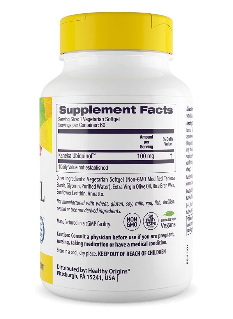 Healthy Origins - Ubiquinol Vegan Reduced, Active Antioxidant Form of CoQ10* 100mg 60 Veggie Gels Dietary Supplements - Image 1