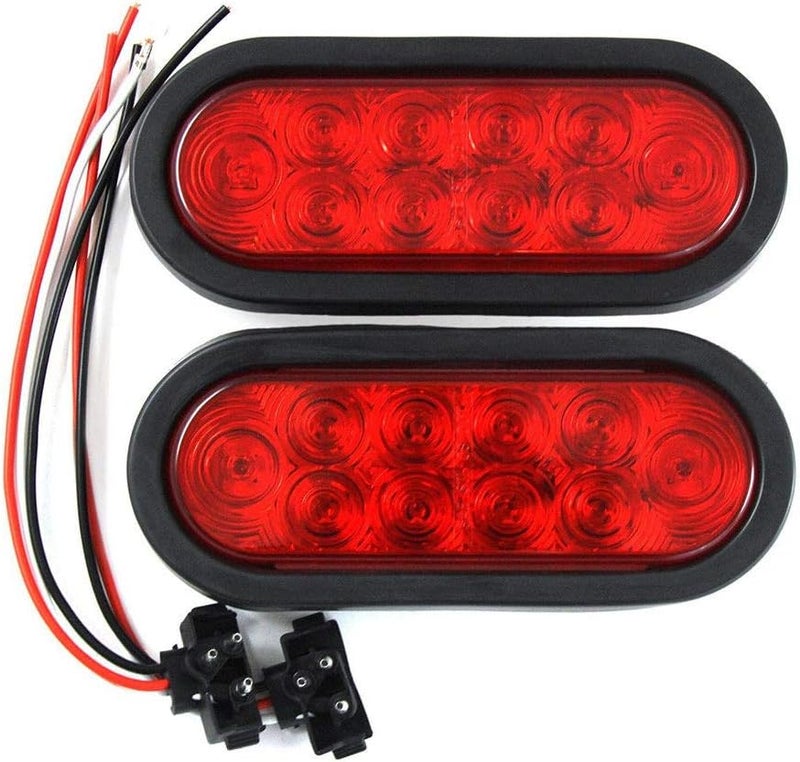 PPI (2) Red Trailer Truck LED Sealed RED 6" Oval Stop/Turn/Tail Light Marine Waterproof - Image 1