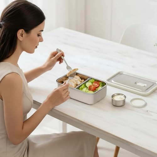 Modaniam Stainless Steel Bento Box, Stainless Steel Lunch Box for Adults, 42 OZ, Metal Lunch Box, Lunch Containers with Compartment, Vanilla, Leak Proof - Image 3