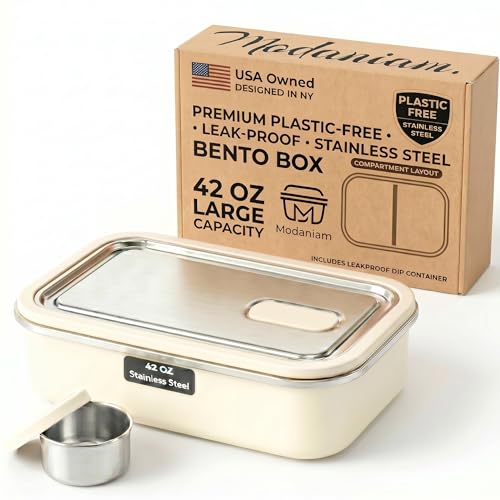 Modaniam Stainless Steel Bento Box, Stainless Steel Lunch Box for Adults, 42 OZ, Metal Lunch Box, Lunch Containers with Compartment, Vanilla, Leak Proof - Image 1
