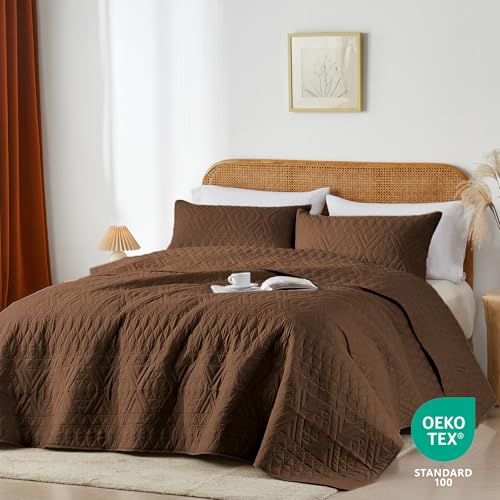 akkialla Full/Queen Size Quilt Bedding Set,Brown Lightweight Microfiber Soft Bedspread,Modern Style Geoetric Pattern Coverlet Set for All Seasons,3 Piece(1 Quilt,2 Pillow Shams) - Image 2