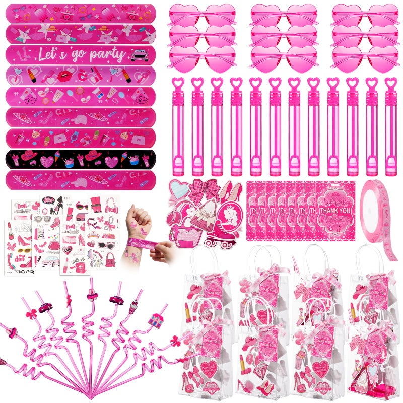 Vanblue 135Pcs Pink Girls Party Favors Princess Theme Birthday Party Decorations Heart Glasses Straws Goodie Bag Stuffers Pinata Filler Classroom Rewards for Kids Girls Birthday Gifts Party Supplies - Image 3