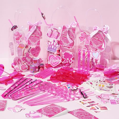 Vanblue 135Pcs Pink Girls Party Favors Princess Theme Birthday Party Decorations Heart Glasses Straws Goodie Bag Stuffers Pinata Filler Classroom Rewards for Kids Girls Birthday Gifts Party Supplies - Image 5