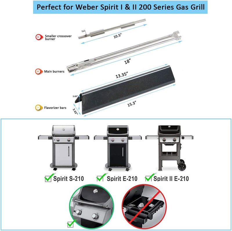 FORYEYC Spirit e210 7635 Flavorizer Bars and 69785 67024 Burner for Weber Spirit I & II 200 Spirit E210 E220 S210 S220 GS4 200 with Front Control, Grill Replacement Parts for Weber Spirit 2 E210 Grill Parts - Image 2