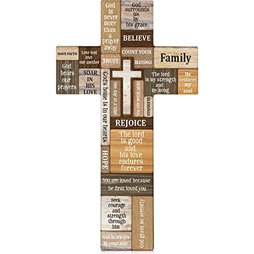 Jetec Cross Wall Decor Christian Wooden Cross Religious Faith Biblical Verse Wall or Table Sign for Home Easter Christmas Farmhouse Home Hanging Decorations Indoor Outdoor(10.6 x 6.1 Inch) - Image 1