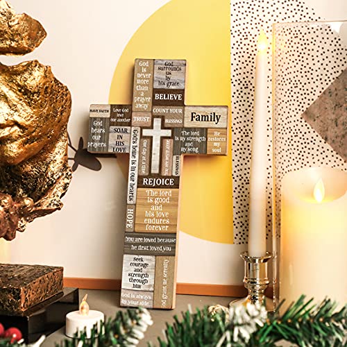 Jetec Cross Wall Decor Christian Wooden Cross Religious Faith Biblical Verse Wall or Table Sign for Home Easter Christmas Farmhouse Home Hanging Decorations Indoor Outdoor(10.6 x 6.1 Inch) - Image 4