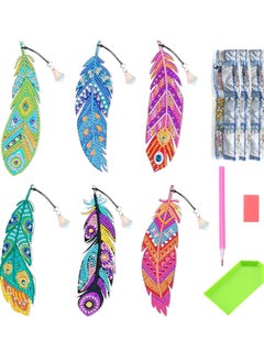 Daytoyz Diamond Painting Bookmark Set DIY Diamond Painting Bookmark Children's Bookmark Feather Shape Rhinestone with Crystal Pendant for Pages Markings  - Image 1