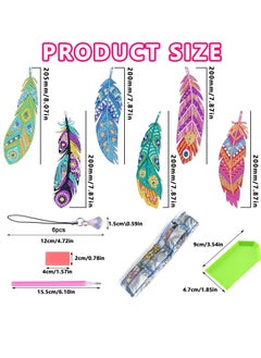 Daytoyz Diamond Painting Bookmark Set DIY Diamond Painting Bookmark Children's Bookmark Feather Shape Rhinestone with Crystal Pendant for Pages Markings  - Image 2