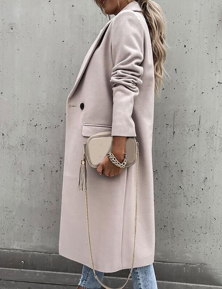 IDEALSANXUN Long Wool Coats for Women 2025 Trench Coat Fall Jackets Winter Coat Dressy Tweed Blazers Peacoat, Beige, M - Image 4