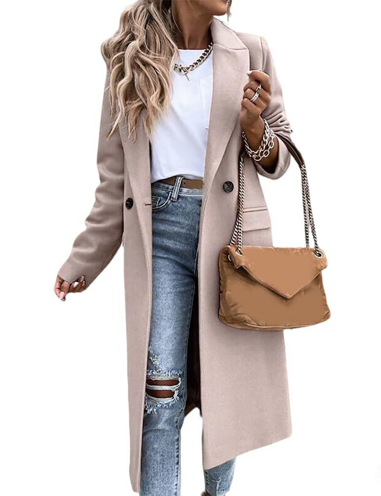 IDEALSANXUN Long Wool Coats for Women 2025 Trench Coat Fall Jackets Winter Coat Dressy Tweed Blazers Peacoat, Beige, M - Image 1