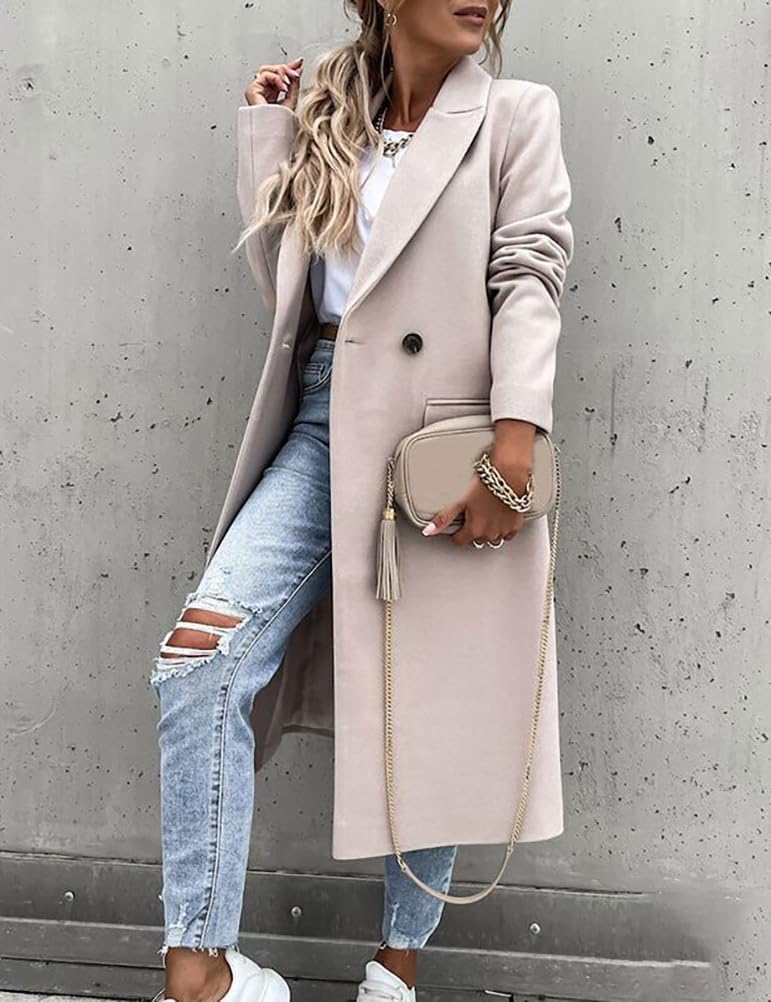 IDEALSANXUN Long Wool Coats for Women 2025 Trench Coat Fall Jackets Winter Coat Dressy Tweed Blazers Peacoat, Beige, M - Image 3