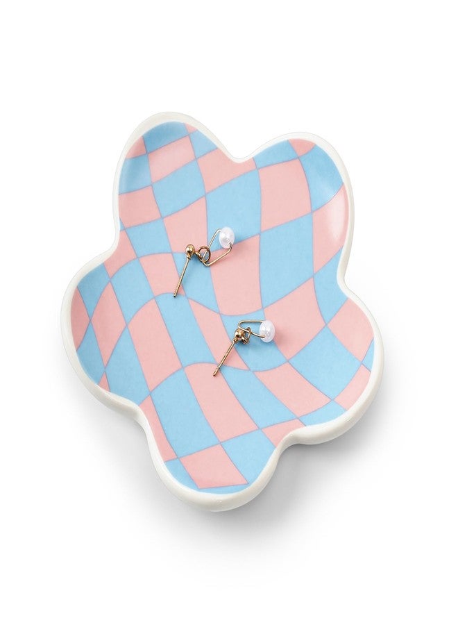 Koythin Aesthetic Jewelry Tray for Girls, Decorative Bedroom Vanity Organizer, Preppy Teen Room Decor Accessories, Gift for Women (Purple Blue Diamond Grid) - Image 1
