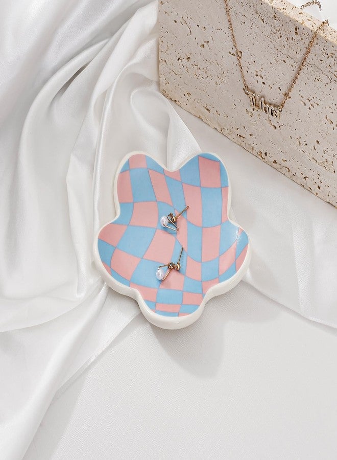 Koythin Aesthetic Jewelry Tray for Girls, Decorative Bedroom Vanity Organizer, Preppy Teen Room Decor Accessories, Gift for Women (Purple Blue Diamond Grid) - Image 3