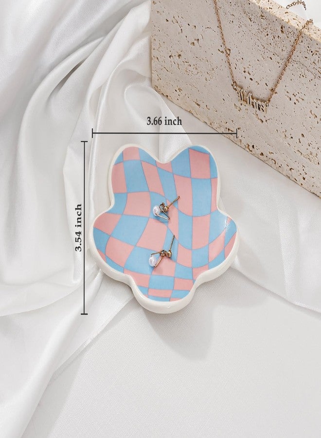 Koythin Aesthetic Jewelry Tray for Girls, Decorative Bedroom Vanity Organizer, Preppy Teen Room Decor Accessories, Gift for Women (Purple Blue Diamond Grid) - Image 2