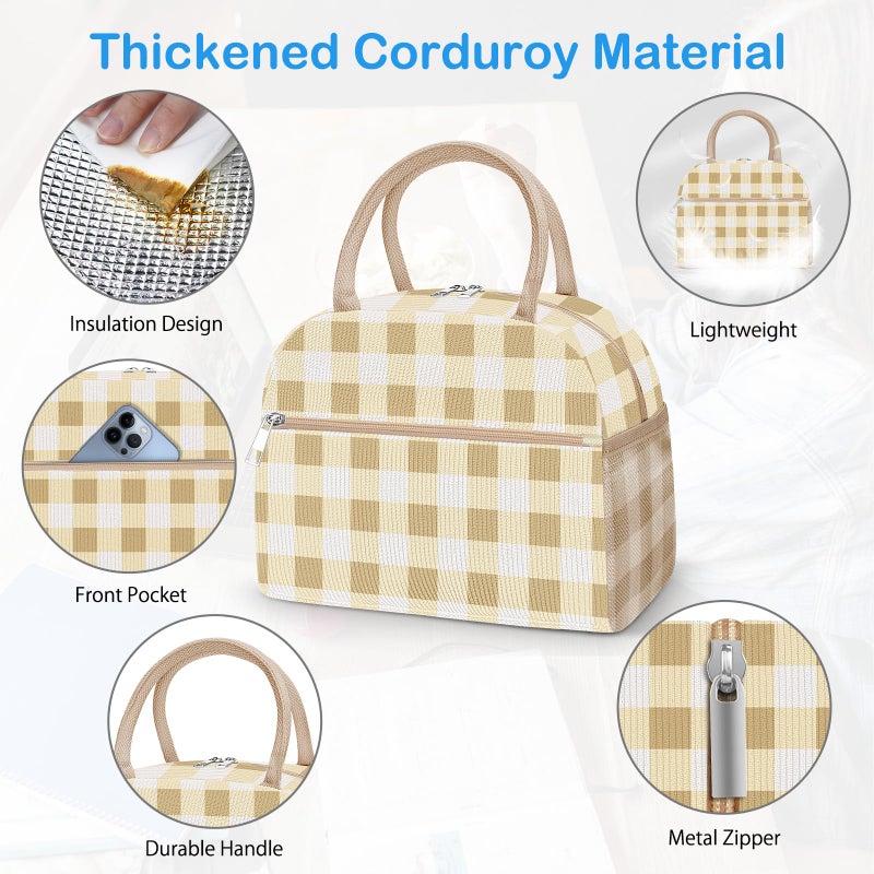 DALINDA Corduroy Lunch Bag Lunch Box for Women Men,Cute Insulated Lunch Bags,Water-Resistant Cute Cooler Lunch Tote Bag, Large Capacity for Work Travel Picnic - Image 3