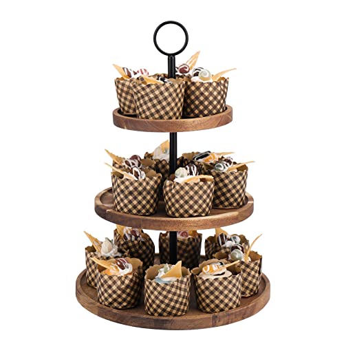 QIELSER 3 Tier Cupcake Stand, Wood Tiered Serving Tray Cupcake Tower, Serving Stand Display Dessert Cookie Candy Buffet Holder for Home Tea Party, Wedding, Farmhouse Decor, Tea Party Decor, Kitchen Decor - Image 1