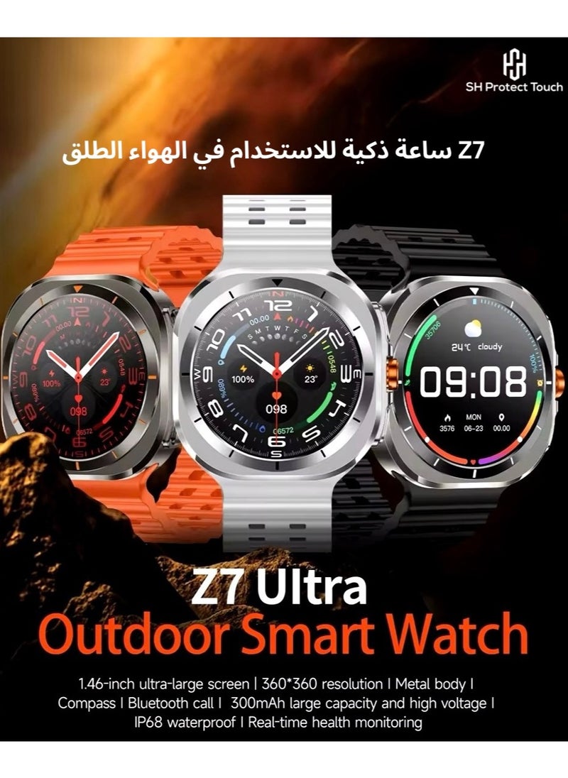 SH PROTECT TOUCH - Smart Watch 7 Ultra 1.43" Super Amoled 47mm GPS Tracking Smart Watch for Men Amoled Outdoor Sports Temperature Clock BT Call 7 ULTRA SmartWatch (Titanium Black) - Image 1