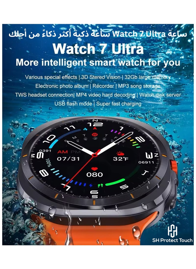 SH PROTECT TOUCH - Smart Watch 7 Ultra 1.43" Super Amoled 47mm GPS Tracking Smart Watch for Men Amoled Outdoor Sports Temperature Clock BT Call 7 ULTRA SmartWatch (Titanium Black) - Image 1